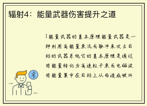 辐射4：能量武器伤害提升之道